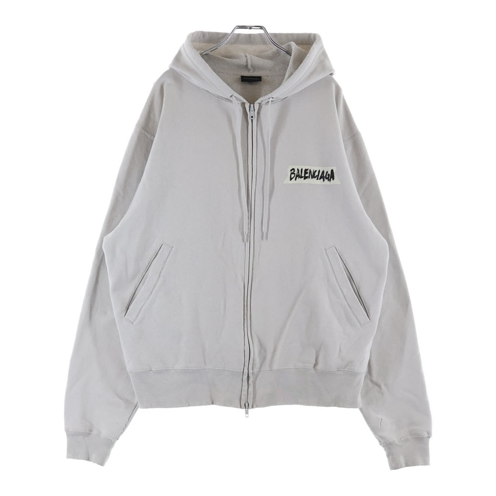 BALENCIAGA(バレンシアガ) Masking Tape Oversized Hoodie マスキングテープ ロゴプリント オーバーサイズ ジップアップ スウェットパーカー フーディー グレー 850338