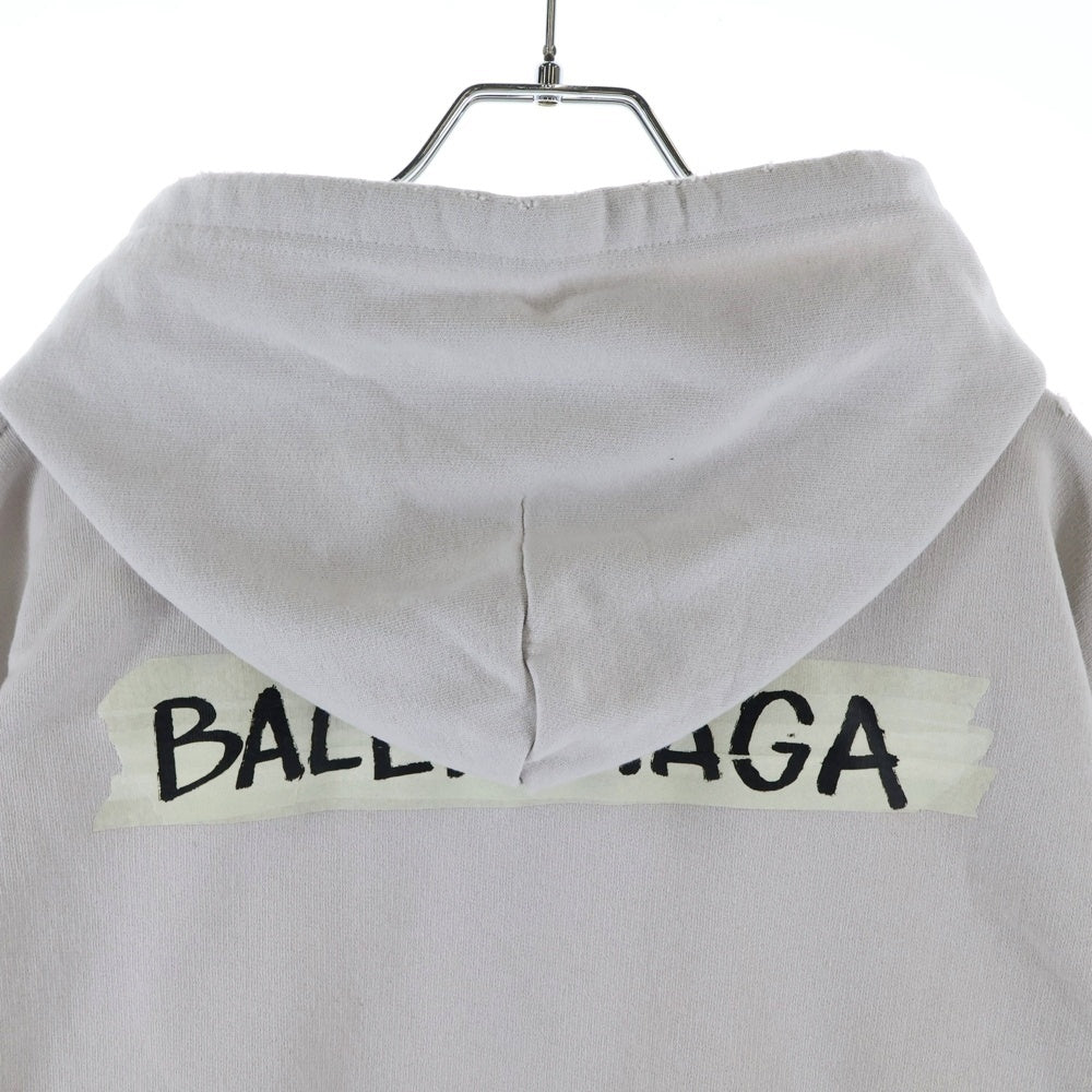 BALENCIAGA(バレンシアガ) Masking Tape Oversized Hoodie マスキングテープ ロゴプリント オーバーサイズ ジップアップ スウェットパーカー フーディー グレー 850338