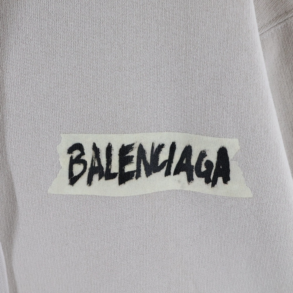 BALENCIAGA(バレンシアガ) Masking Tape Oversized Hoodie マスキングテープ ロゴプリント オーバーサイズ ジップアップ スウェットパーカー フーディー グレー 850338