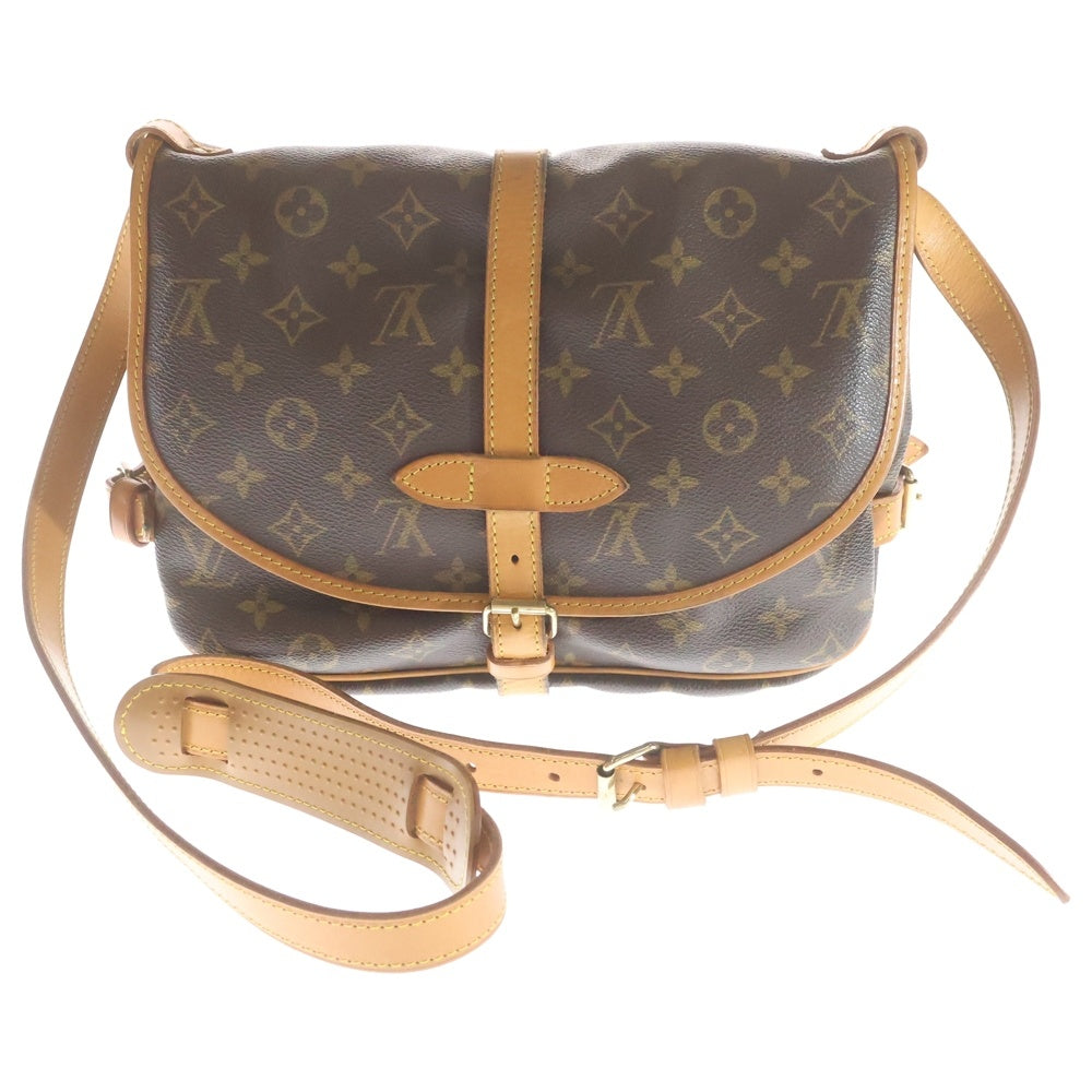 LOUIS VUITTON(ルイヴィトン) モノグラム ソミュール30 ショルダーバッグ ブラウン レザー×PVC M42256 ゴールド金具 レディース