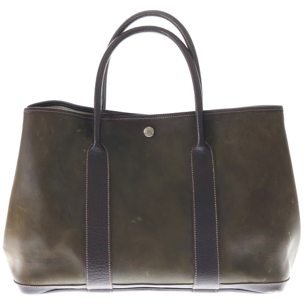 HERMES(エルメス) ガーデンパーティ PM トートバッグ ハンドバッグ オリーブ×ブラウン T刻印 シルバー金具