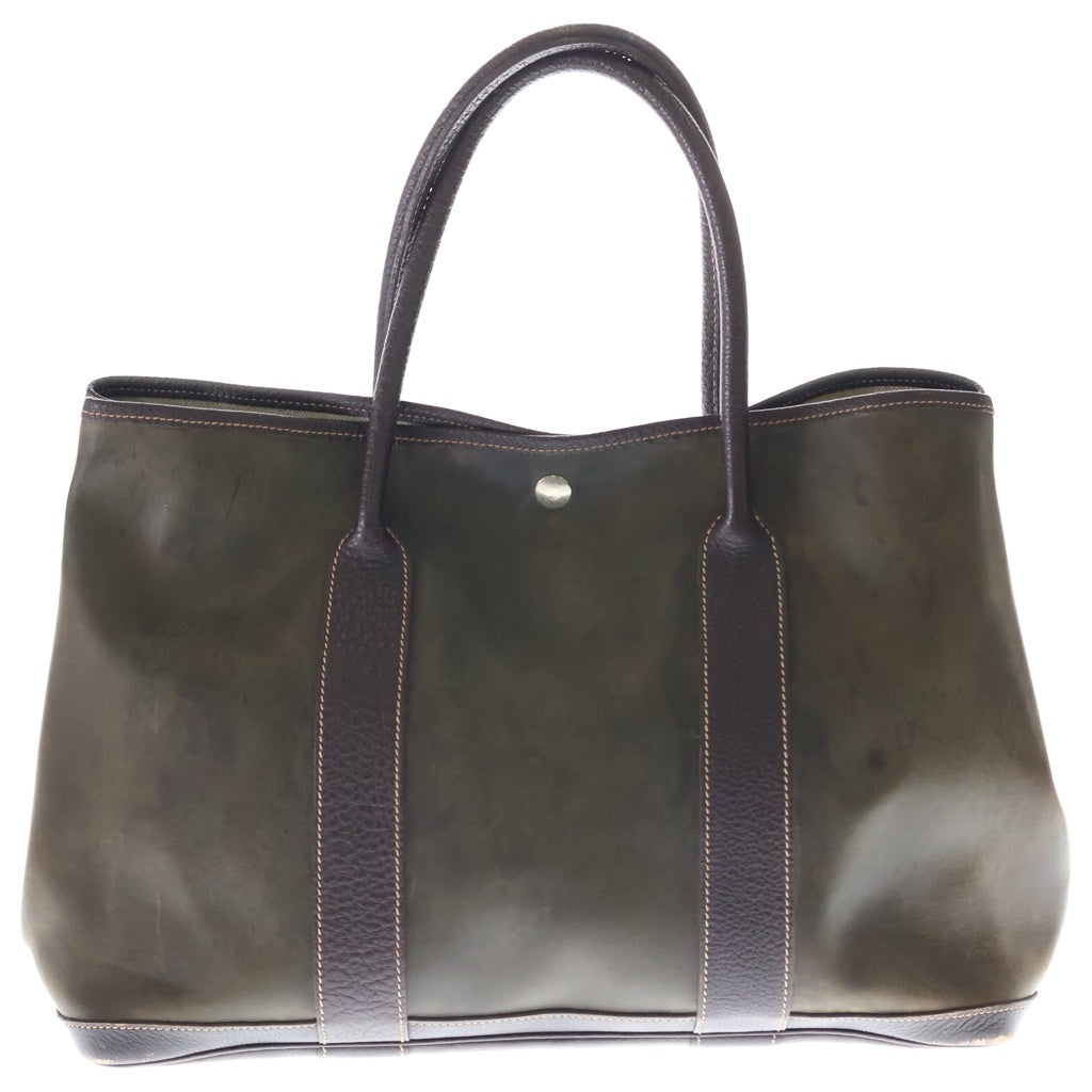 HERMES(エルメス) ガーデンパーティ PM トートバッグ ハンドバッグ オリーブ×ブラウン T刻印 シルバー金具