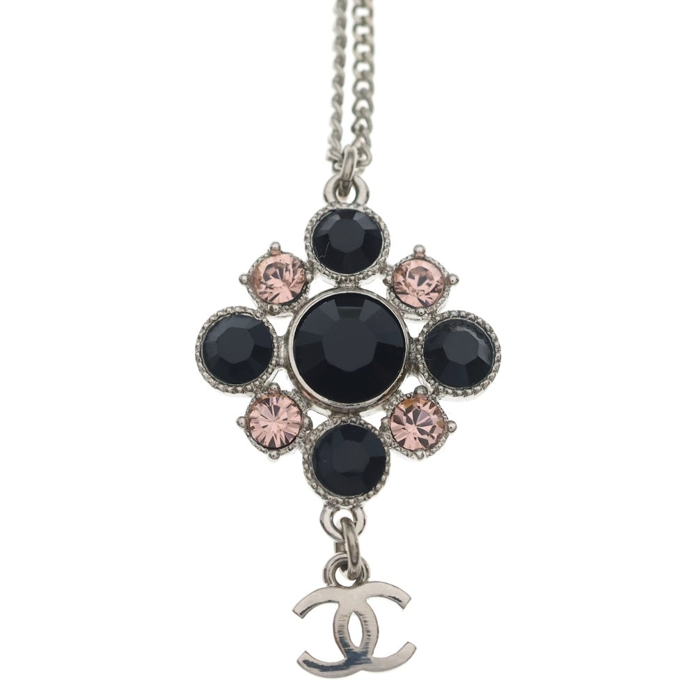CHANEL(シャネル) ココマーク ビジュー ラインストーンネックレス ペンダント チェーン シルバー×ブラック×ピンク レディース