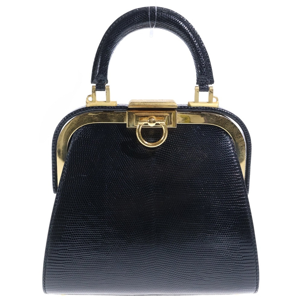 Christian Dior(クリスチャンディオール) がま口バッグ 2WAYハンドバッグ ショルダーバッグ ミニバッグ ブラック レザー ゴールド金具 レディース