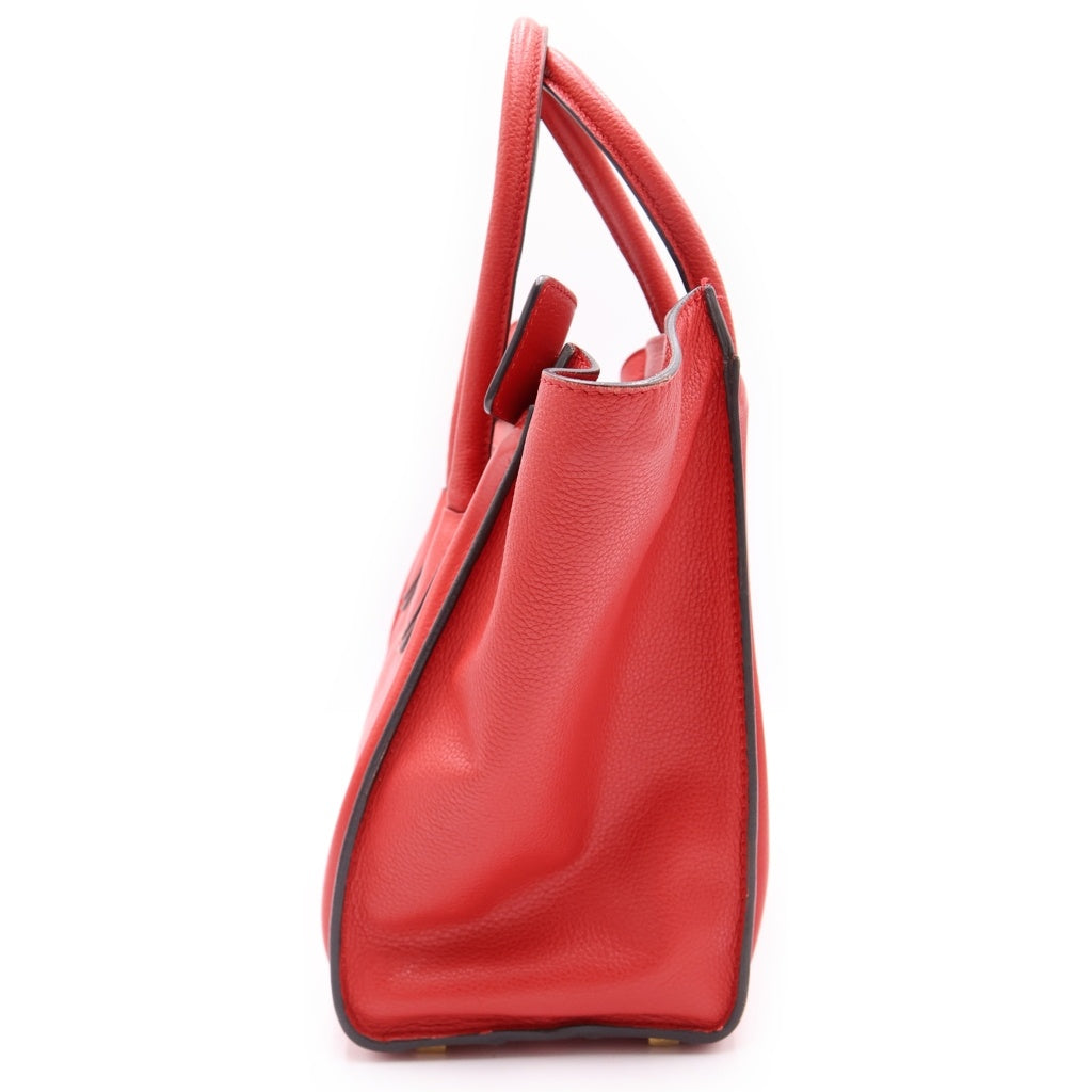 CELINE(セリーヌ) ラゲージ マイクロショッパー ハンドバッグ レッド レザー ゴールド金具 レディース