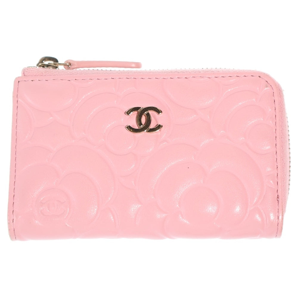 CHANEL(シャネル) カメリア コインケース バッグチャーム 小物入れ ピンク レザー ゴールド金具 レディース