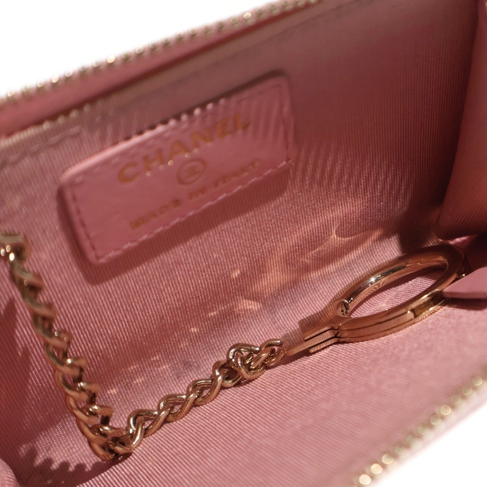 CHANEL(シャネル) カメリア コインケース バッグチャーム 小物入れ ピンク レザー ゴールド金具 レディース
