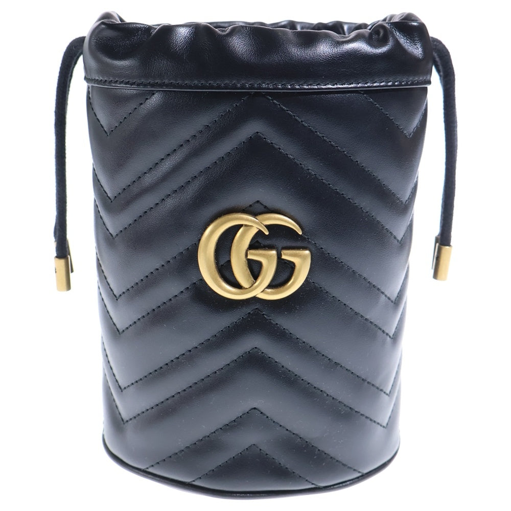 GUCCI(グッチ) GGマーモント キルティング ミニバケットバッグ ショルダーバッグ チェーンバッグ ブラック レザー 575163 ゴールド金具 レディース