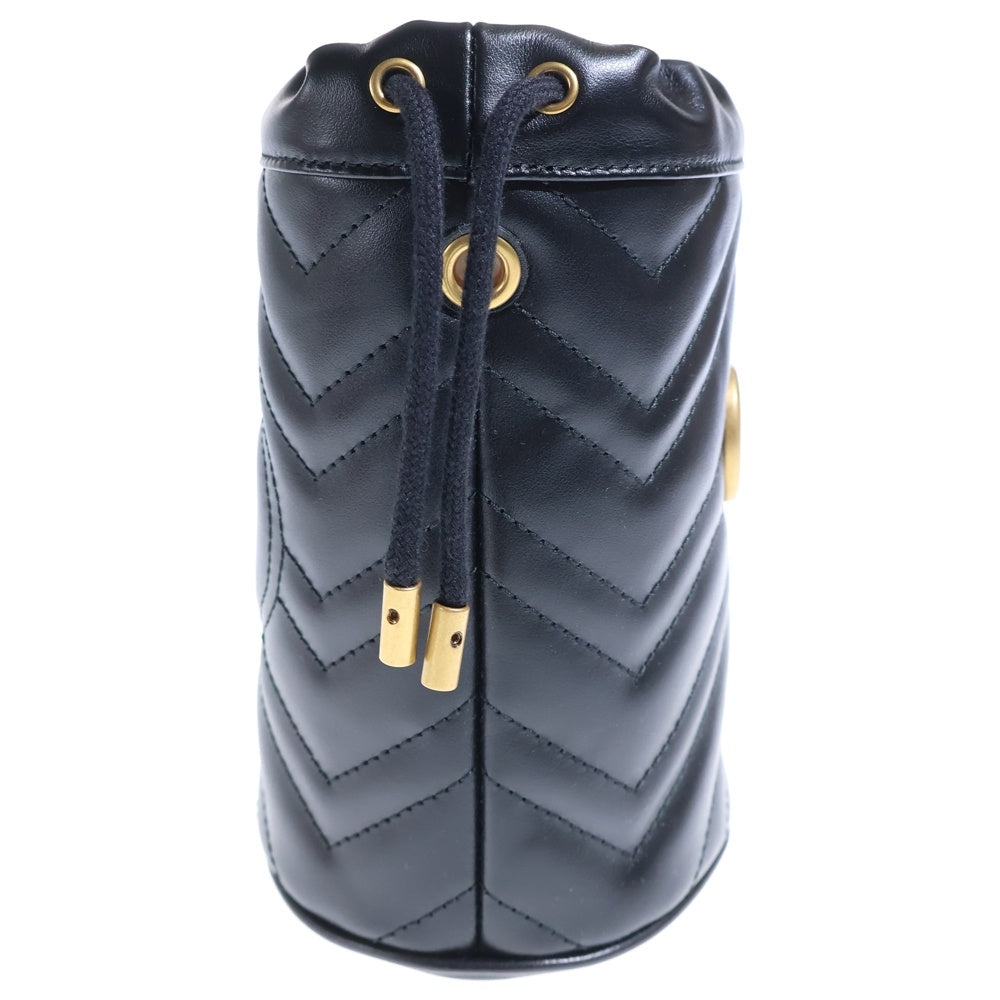 GUCCI(グッチ) GGマーモント キルティング ミニバケットバッグ ショルダーバッグ チェーンバッグ ブラック レザー 575163 ゴールド金具 レディース