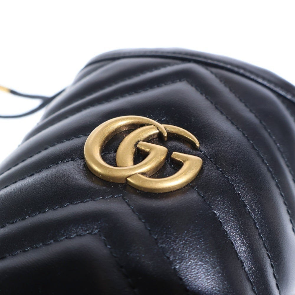 GUCCI(グッチ) GGマーモント キルティング ミニバケットバッグ ショルダーバッグ チェーンバッグ ブラック レザー 575163 ゴールド金具 レディース
