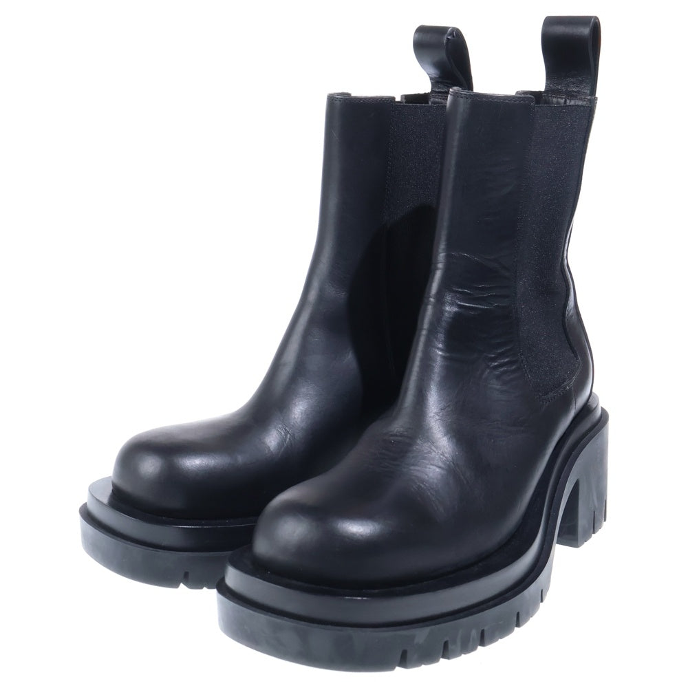 BOTTEGA VENETA(ボッテガヴェネタ) ラグ チェルシー レザー サイドゴア ヒール ショートブーツ ブラック レディース