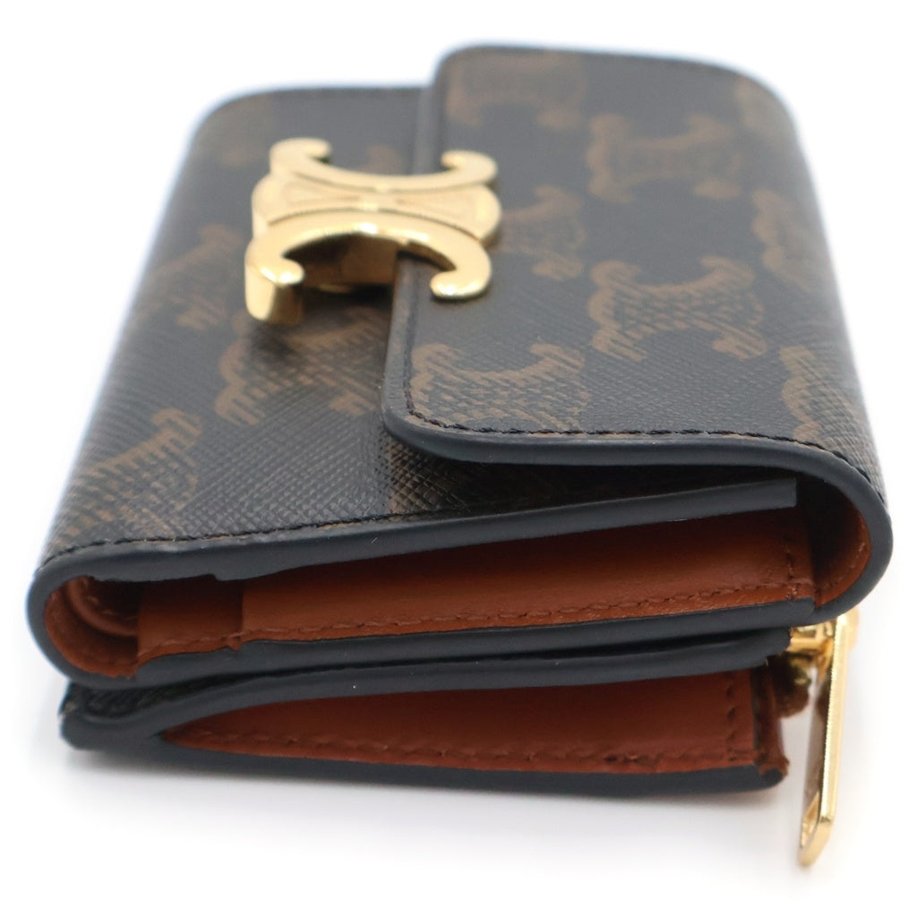 CELINE(セリーヌ) トリオンフ 三つ折り財布 コンパクトウォレット コインケース ブラウン PVCレザー ゴールド金具 レディース