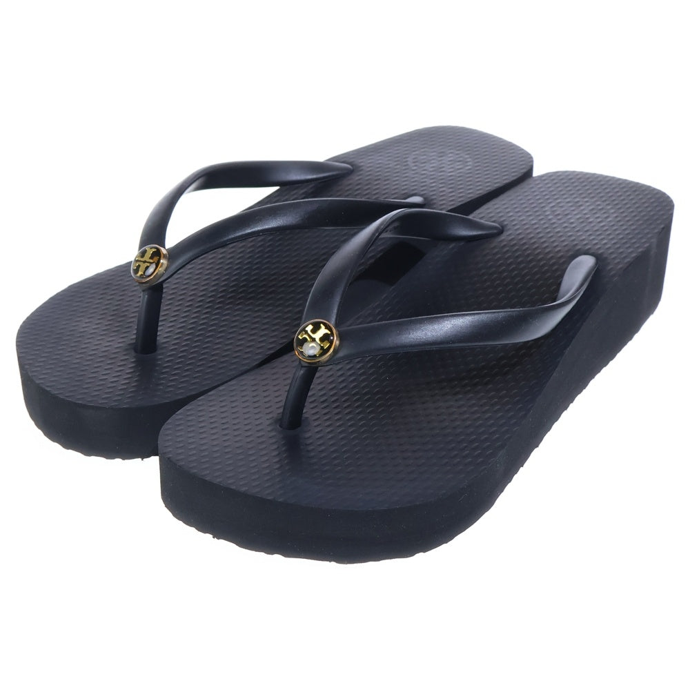 TORY BURCH(トリー バーチ) ロゴプレート ラバー ウェッジソール サンダル ブラック レディース