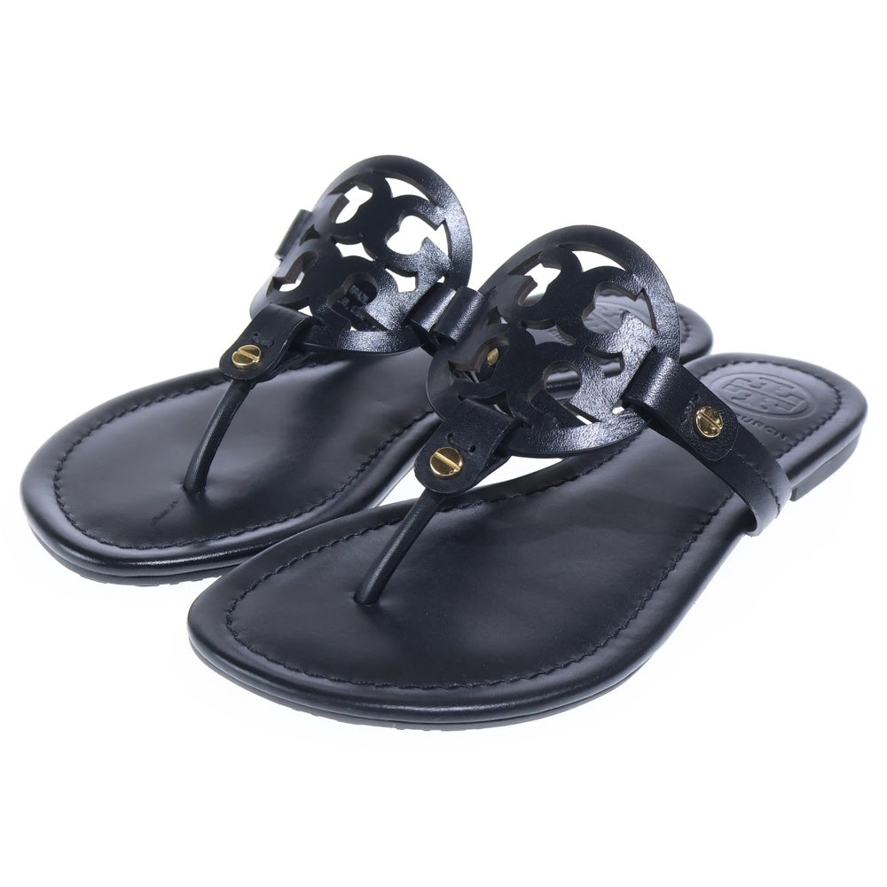 TORY BURCH(トリー バーチ) レザー ロゴ ストラップ フラットサンダル シューズ ブラック レディース