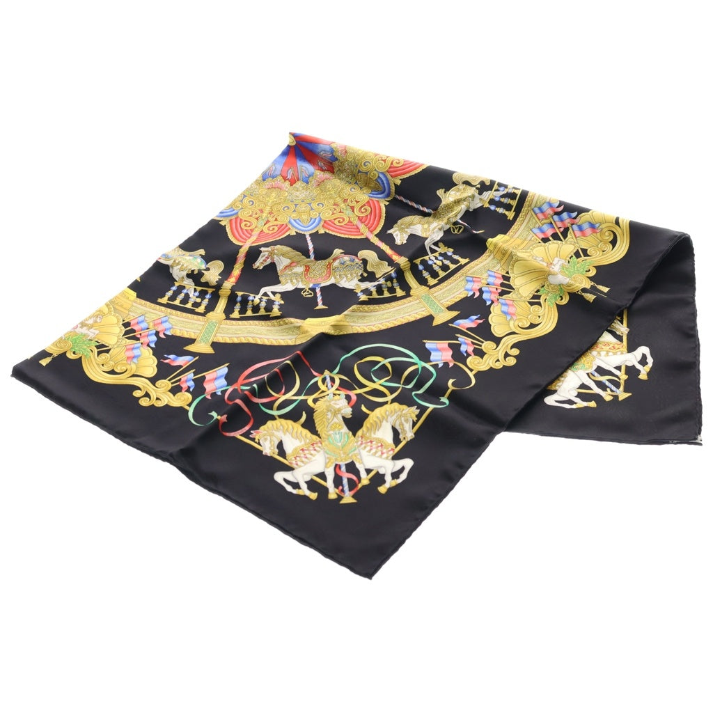 HERMES(エルメス) カレ90 LUNA PARK シルクスカーフ ブラック レディース