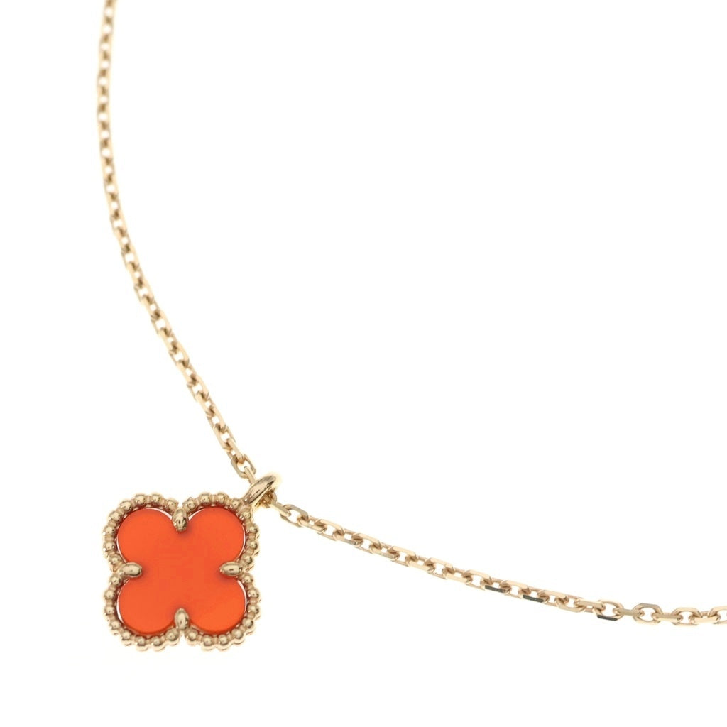 Van Cleef & Arpels(ヴァンクリーフアンドアーペル) スウィートアルハンブラ カーネリアン ネックレス ペンダント チェーン レッド/ピンクゴールド 750PG 2.8g レディース