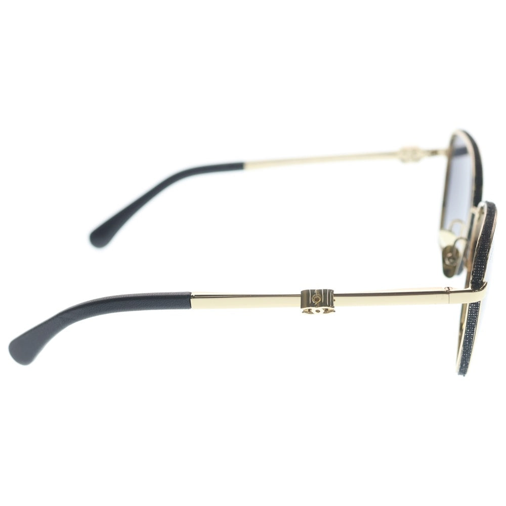 CHANEL(シャネル) キャッツアイシェイプ サングラス ゴールドフレーム ブラックレンズ カーフスキン×デニム 57□18 4289-Q レディース