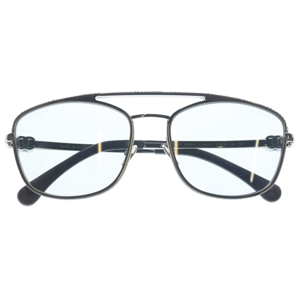 CHANEL(シャネル) キャッツアイシェイプ サングラス シルバーフレーム グレーレンズ カーフスキン×デニム 57□18 4289-Q レディース