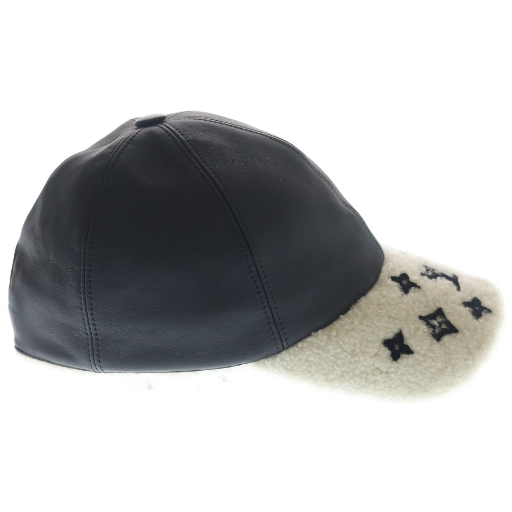LOUIS VUITTON(ルイヴィトン) キャップ シェアリング ラムレザー×ムートン ブラック×ホワイト M M00493