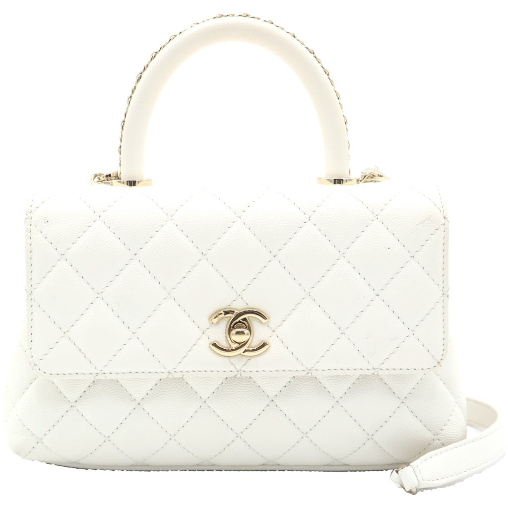 CHANEL(シャネル) ココハンドルXS 2WAYバッグ ハンドバッグ ショルダーバッグ チェーンバッグ ホワイト キャビアスキン A92990 ゴールド金具 レディース