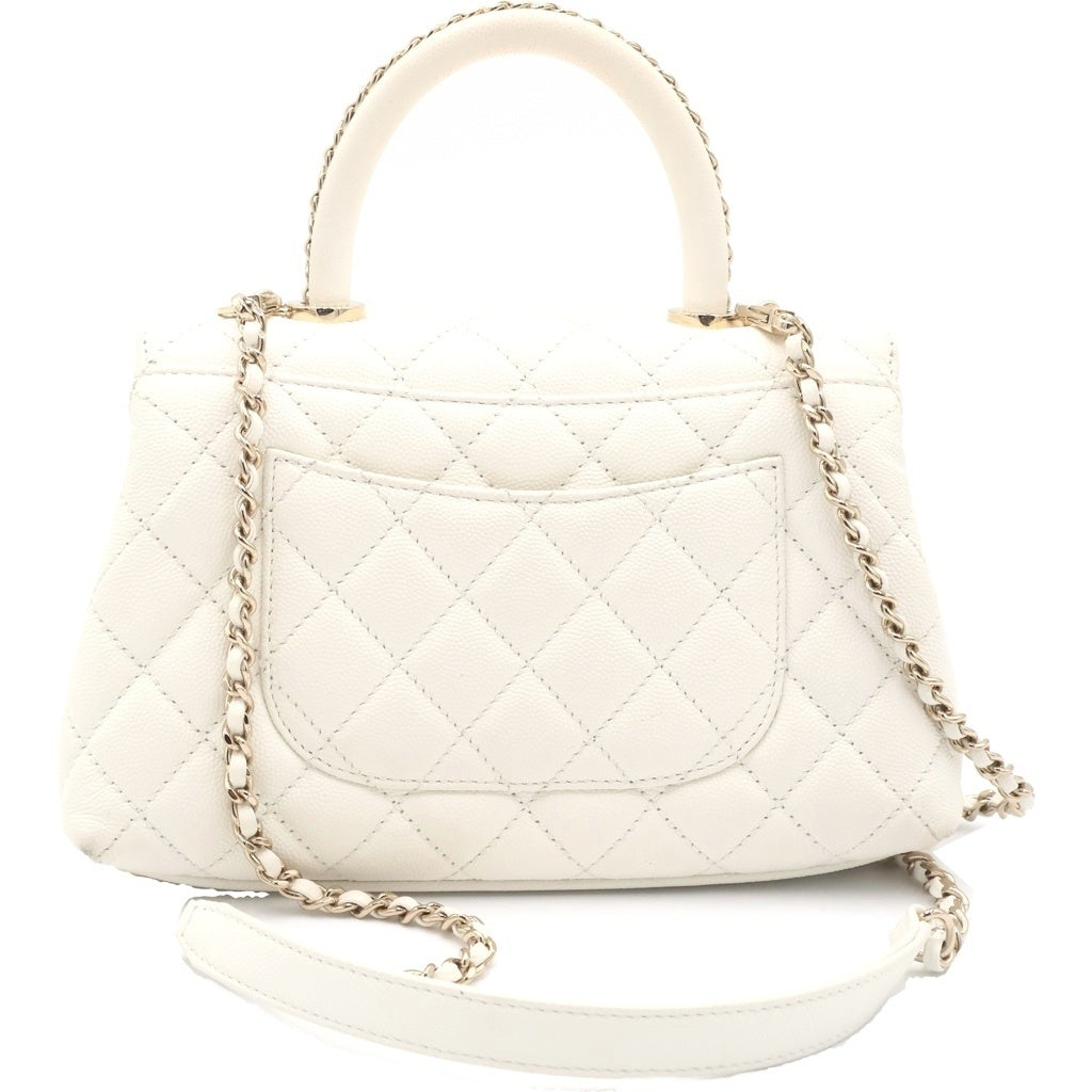 CHANEL(シャネル) ココハンドルXS 2WAYバッグ ハンドバッグ ショルダーバッグ チェーンバッグ ホワイト キャビアスキン A92990 ゴールド金具 レディース