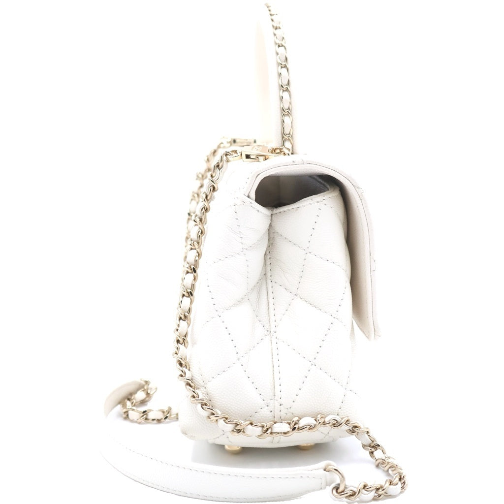CHANEL(シャネル) ココハンドルXS 2WAYバッグ ハンドバッグ ショルダーバッグ チェーンバッグ ホワイト キャビアスキン A92990 ゴールド金具 レディース