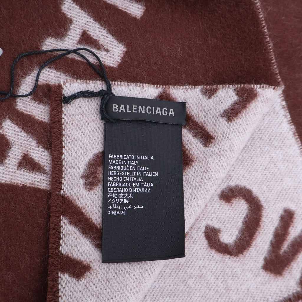 BALENCIAGA(バレンシアガ) 22AW オールオーバーロゴ ウールマフラー ブラウン 685514 420B8