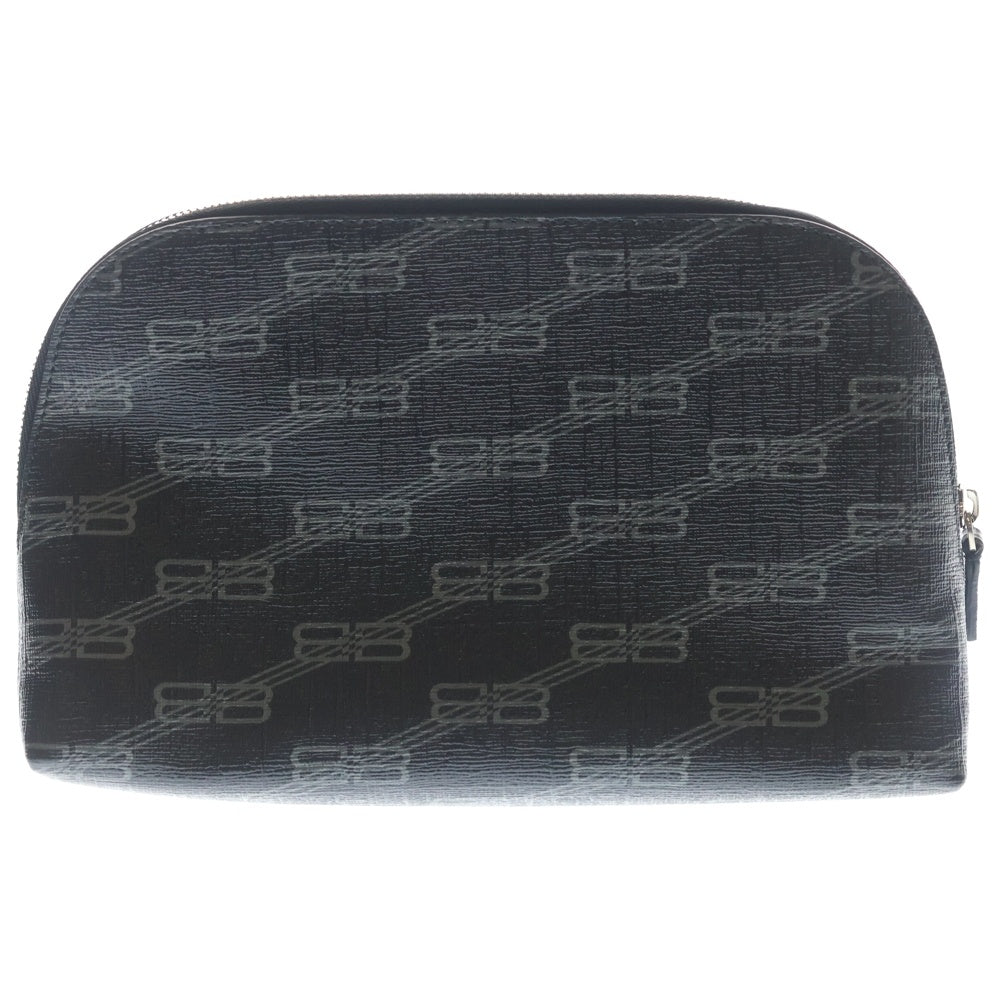 BALENCIAGA(バレンシアガ) BBモノグラム ポーチ ケース ブラック PVC×レザー 702624 210D5 シルバー金具