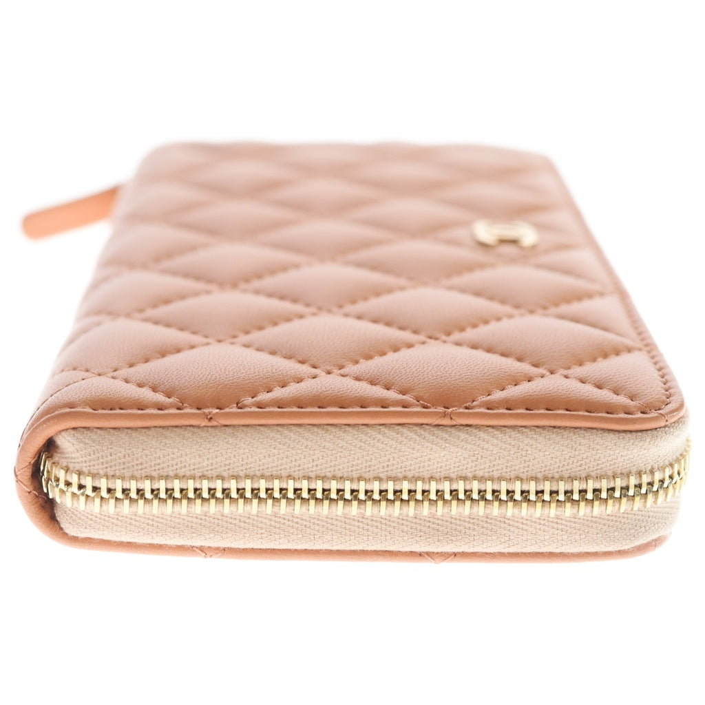 CHANEL(シャネル) マトラッセ ラウンドファスナー長財布 ロングウォレット カードケース サーモンピンク オレンジ ラムスキン ゴールド金具 レディース