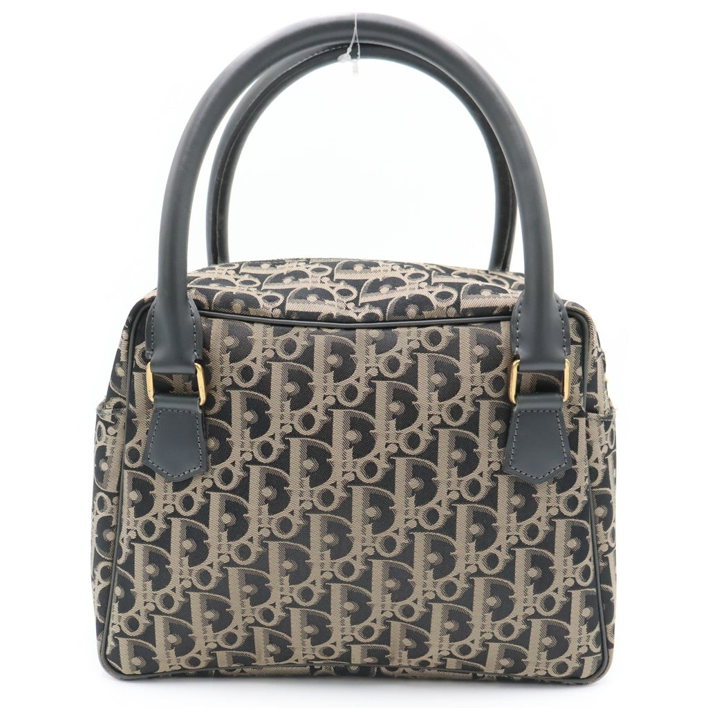 Christian Dior(クリスチャンディオール) トロッター ミニボストンバッグ ハンドバッグ ブラック×ゴールド レザー ゴールド金具 レディース