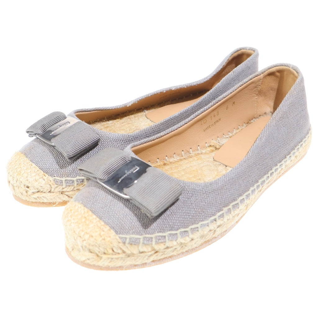 Salvatore Ferragamo(サルヴァトーレ フェラガモ) ヴァラリボン エスパドリーユ キャンバス ローカットシューズ パンプス グレー レディース