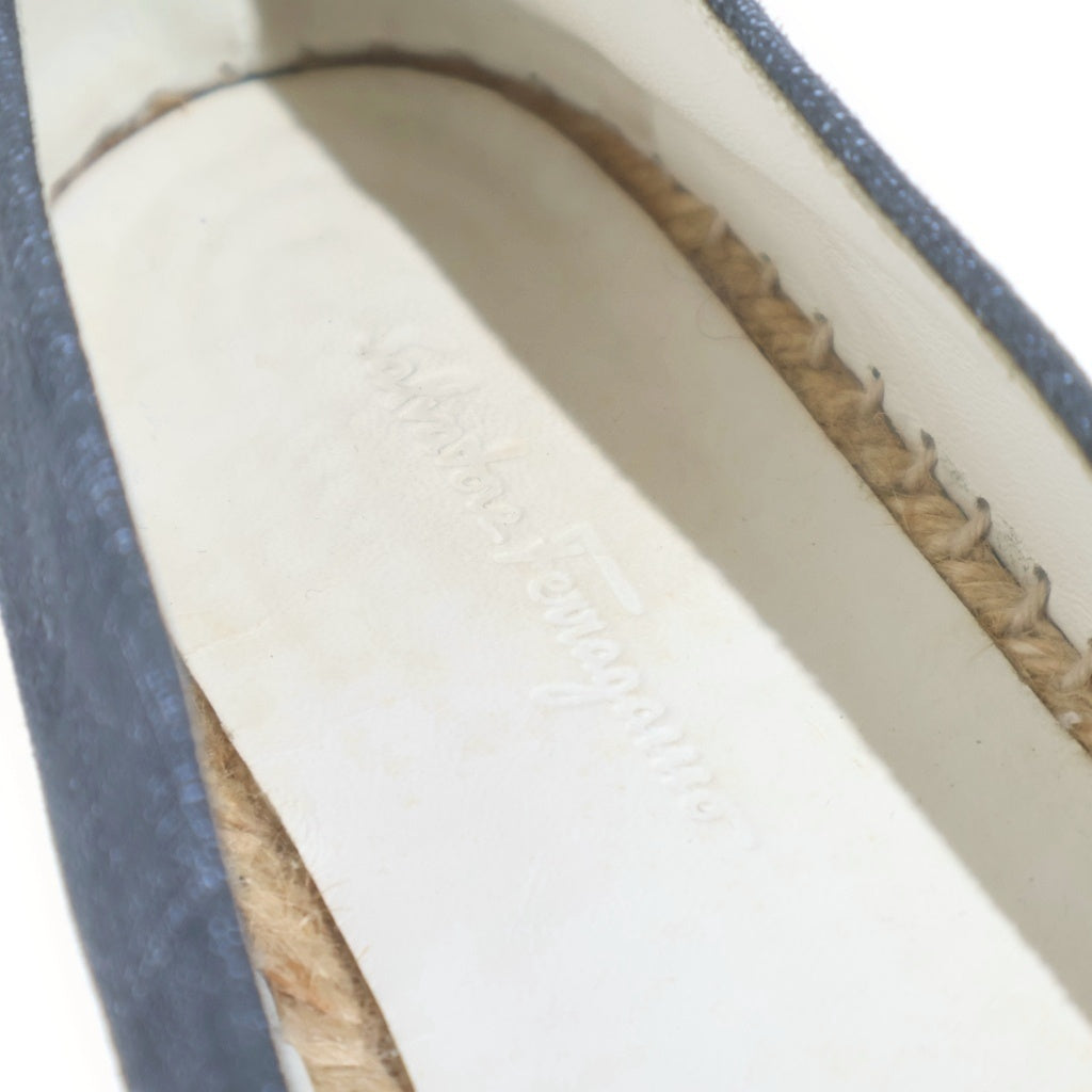 Salvatore Ferragamo(サルヴァトーレ フェラガモ) ヴァラリボン デニム エスパドリーユ ローカットシューズ パンプス インディゴ レディース