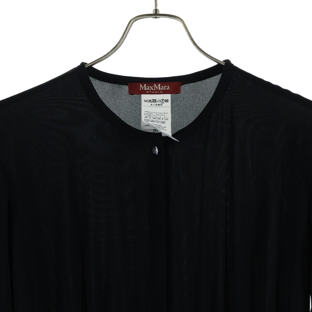 Max Mara(マックスマーラ) ウール切り替え 長袖 タック フレア ワンピース ブラック/グレー レディース 622602036