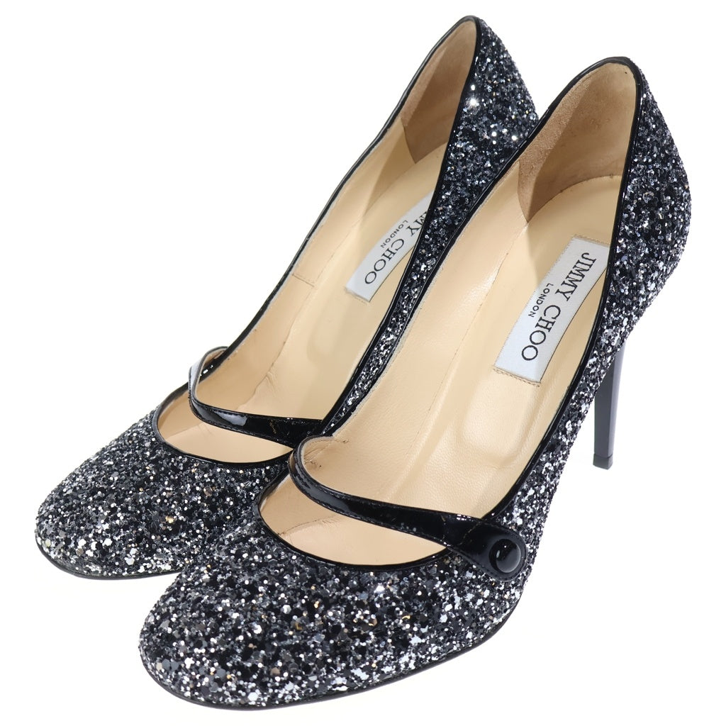 JIMMY CHOO(ジミーチュウ) ラメグリッター ヒール パンプス シューズ シルバー/ブラック レディース