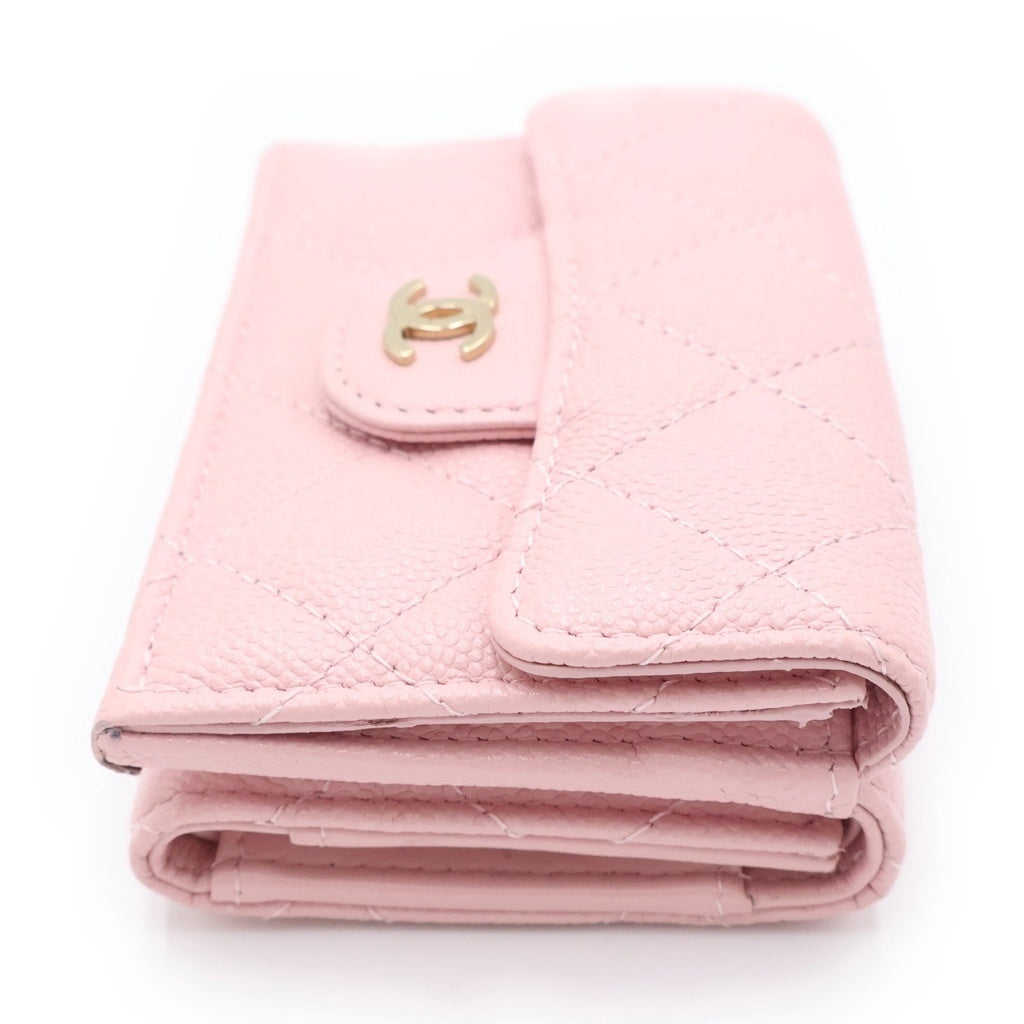 CHANEL(シャネル) マトラッセ 三つ折り財布 コンパクトウォレット コインケース ミニ財布 ピンク キャビアスキン ゴールド金具 レディース