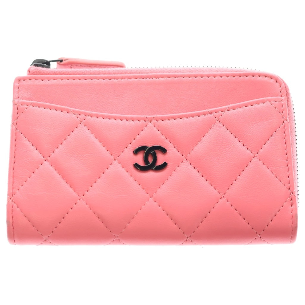CHANEL(シャネル) マトラッセ フラグメントケース カードケース ミニ財布 サーモンピンク ラムスキン ブラック金具 レディース