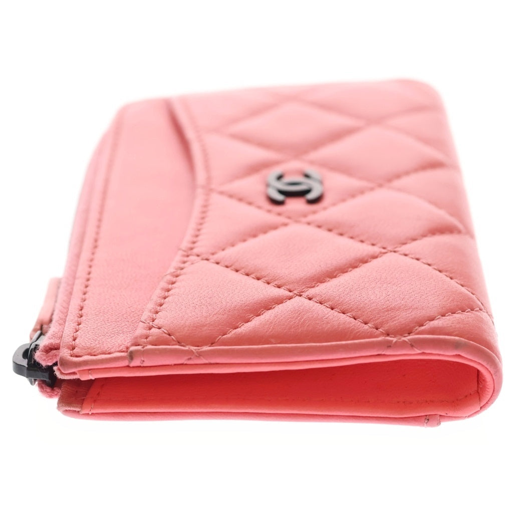 CHANEL(シャネル) マトラッセ フラグメントケース カードケース ミニ財布 サーモンピンク ラムスキン ブラック金具 レディース
