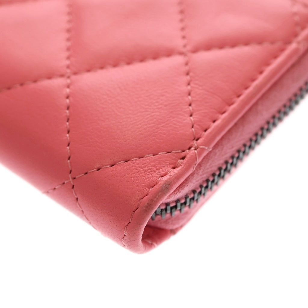CHANEL(シャネル) マトラッセ フラグメントケース カードケース ミニ財布 サーモンピンク ラムスキン ブラック金具 レディース