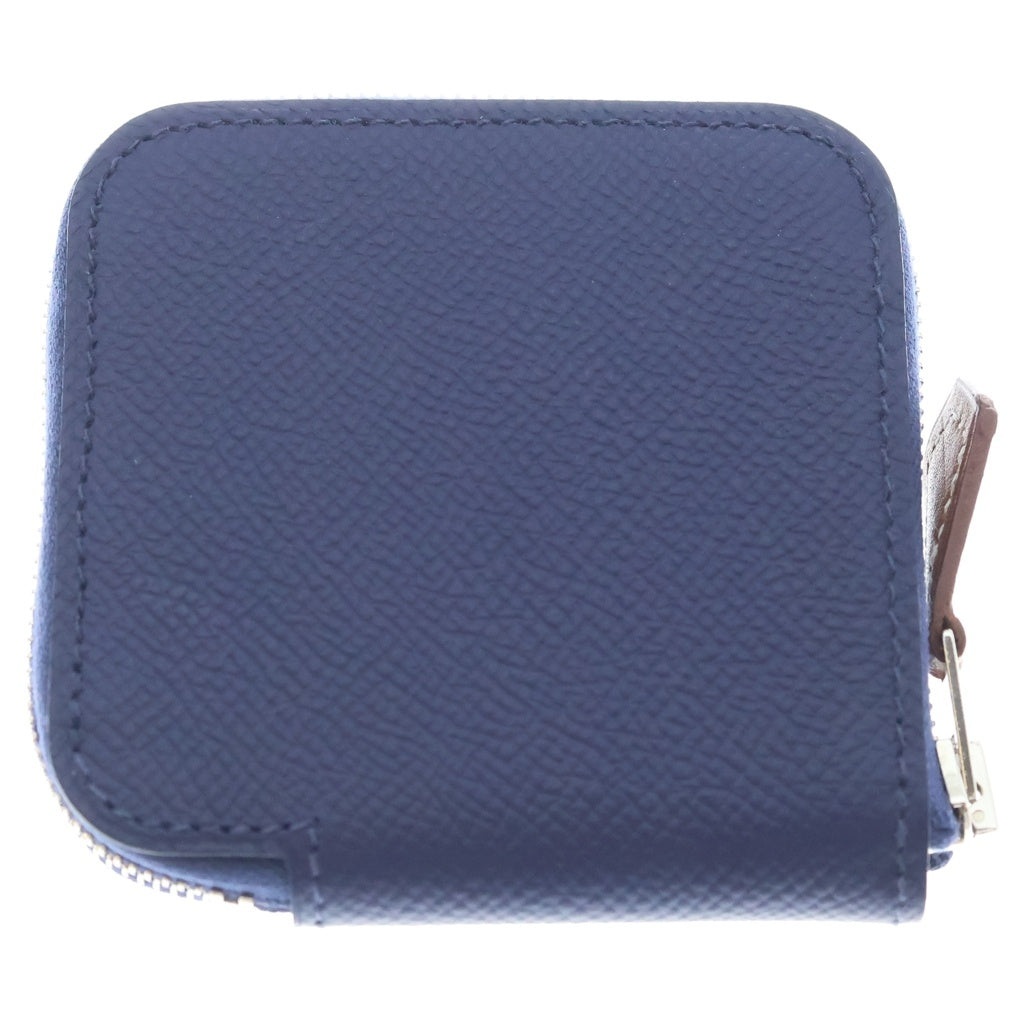 HERMES(エルメス) アザップ コンパクト シルクイン ミニ財布 コインケース ブルー/イエロー ネイビー レザー A刻印 シルバー金具 レディース