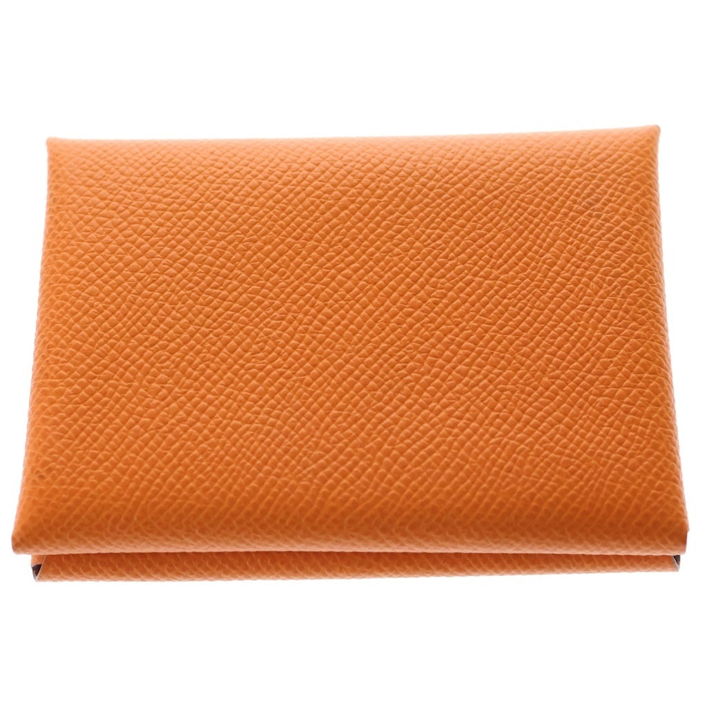 HERMES(エルメス) エルメス カルヴィデュオ エプソン レザー 小銭入れ コインケース 財布 オレンジ W刻印 レディース