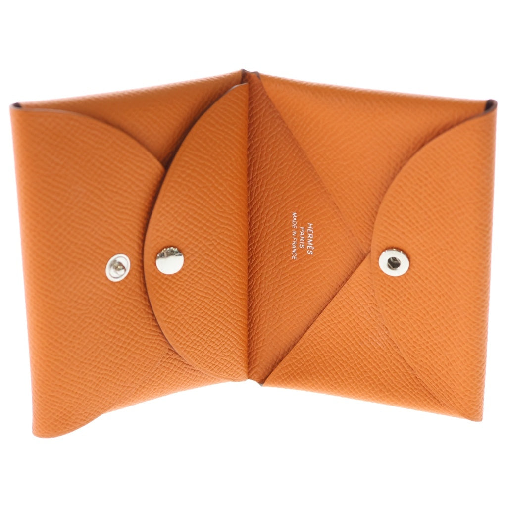 HERMES(エルメス) エルメス カルヴィデュオ エプソン レザー 小銭入れ コインケース 財布 オレンジ W刻印 レディース