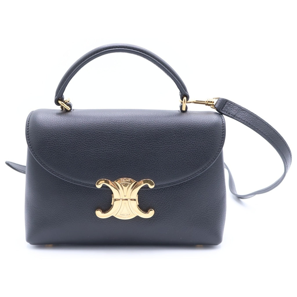 CELINE(セリーヌ) トリオンフ ティーン ニノ レザー 2WAYショルダー ハンドバッグ ブラック ゴールド金具 レディース