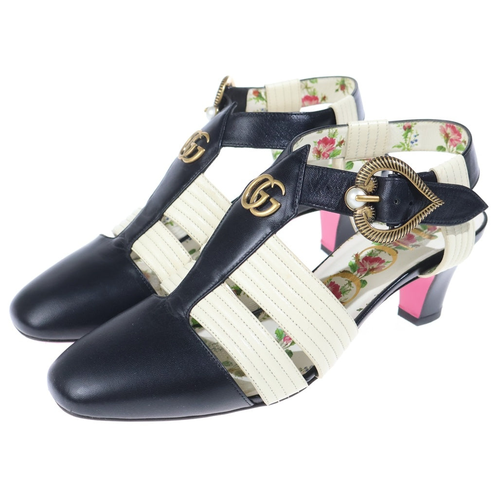 GUCCI(グッチ) ダブルG バックストラップ サンダル シューズ ブラック/ホワイト レディース