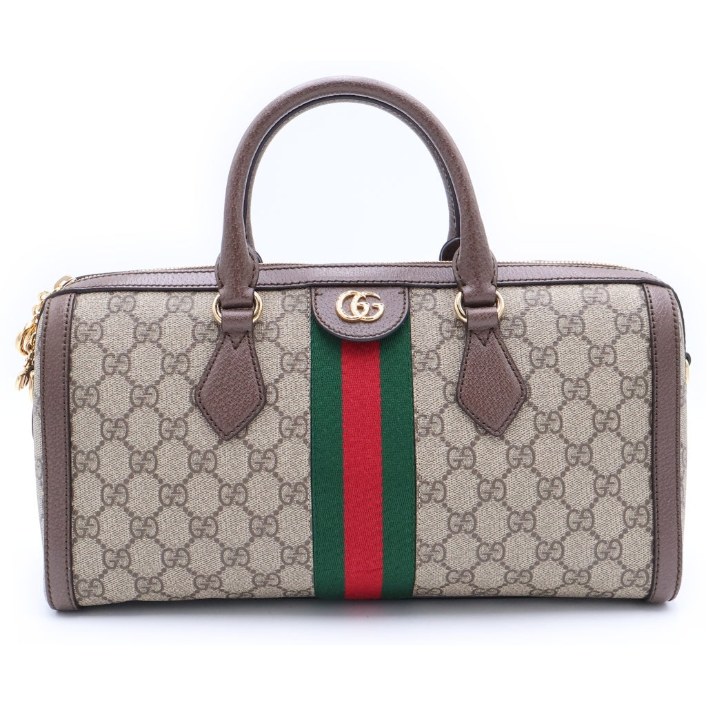 GUCCI(グッチ) オフィディア PVC レザー 2WAYハンド ショルダーバッグ グレー/ブラウン 524532 ゴールド金具 レディース