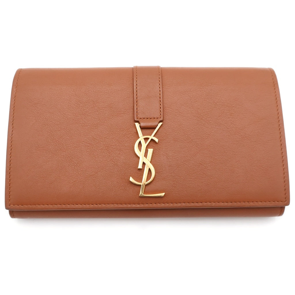 SAINT LAURENT PARIS(サンローランパリ) ラージ ロングウォレット 長財布 カードケース ブラウン レザー ゴールド金具 レディース