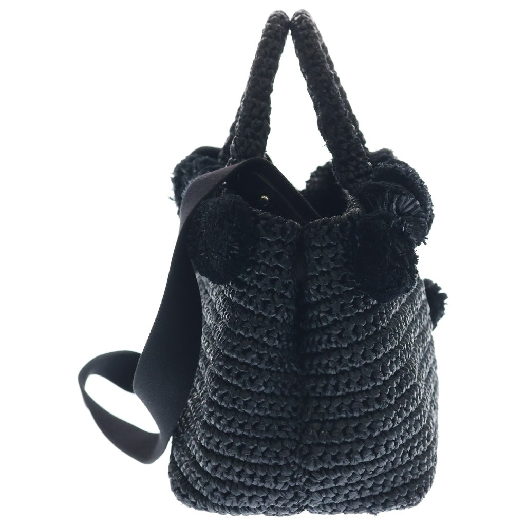 PRADA(プラダ) ラフィア ポンポン 2WAYハンドバッグ ショルダーバッグ ブラック 1BG889 レディース