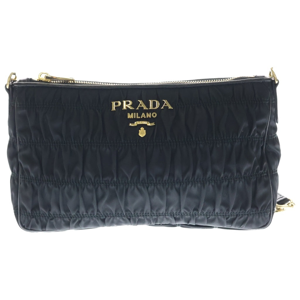 PRADA(プラダ) チェーン ショルダーバッグ ゴーフル ブラック ナイロン 1BH152 レディース