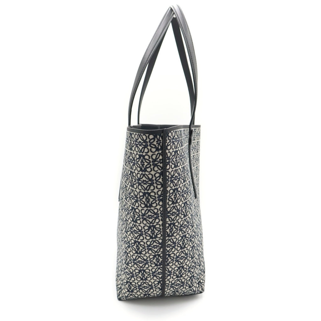 LOEWE(ロエベ) リピートアナグラム キャンバス ジャガード レザー トートバッグ ブラック/ネイビー レディース