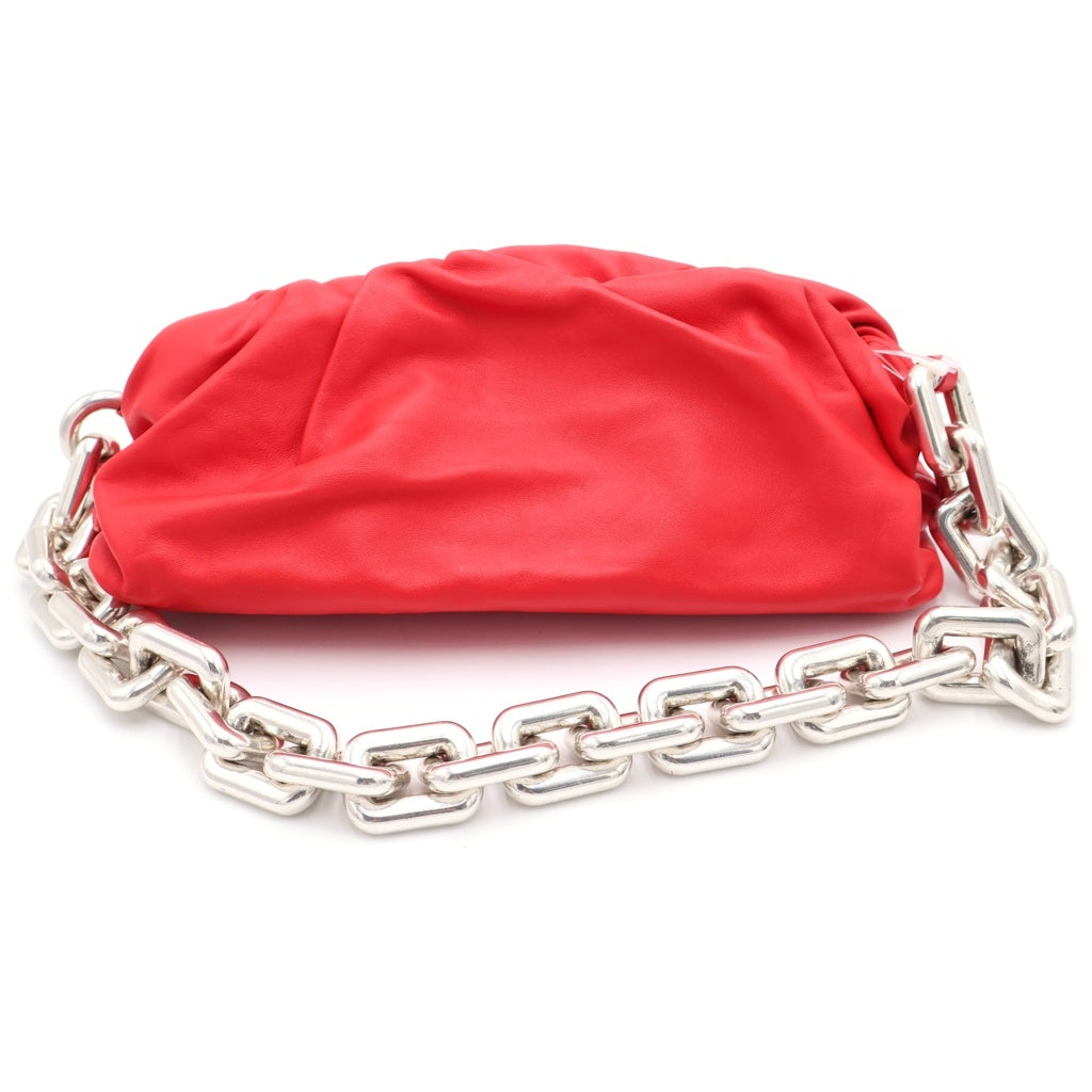 BOTTEGA VENETA(ボッテガヴェネタ) ザチェーン ポーチ ワンショルダーバッグ ハンドバッグ チェーンバッグ レッド レザー シルバー金具 レディース