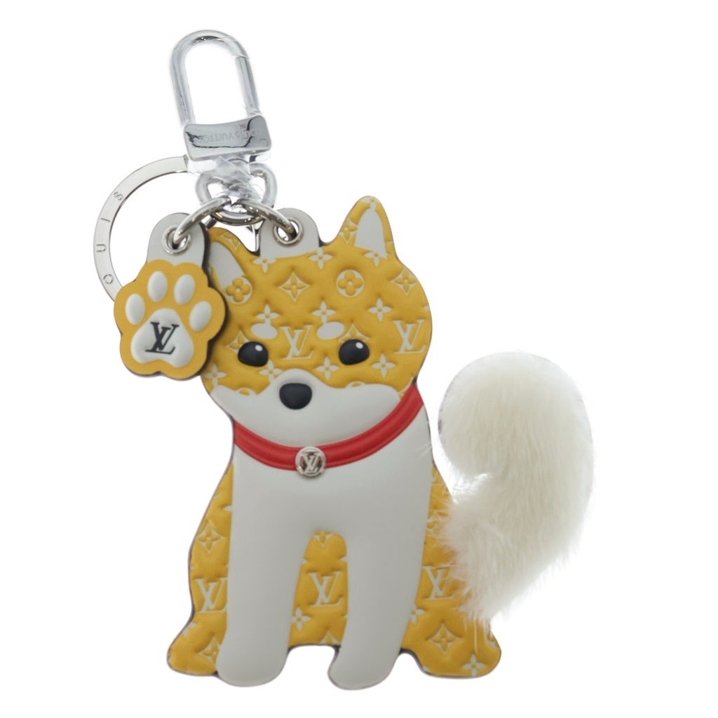 LOUIS VUITTON(ルイヴィトン) モノグラム ポルト クレ LVシバ バッグチャーム キーホルダー キーリング ホワイト×イエロー M01199 シルバー金具 レディース